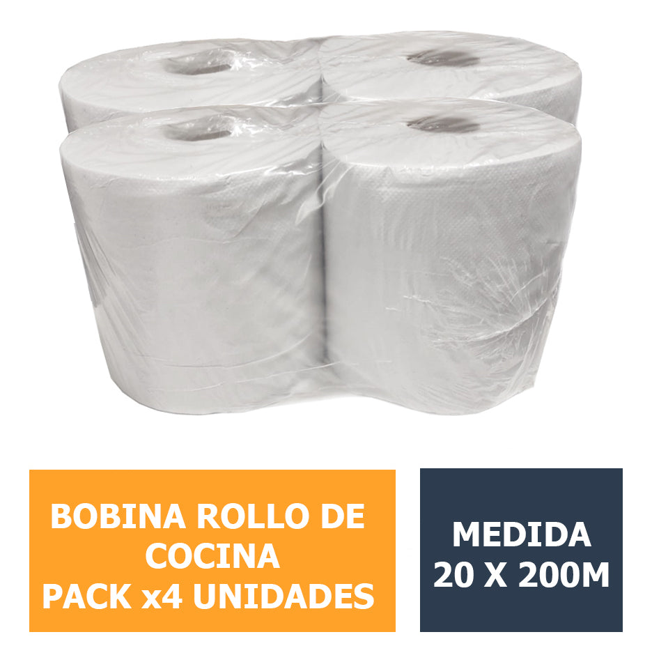 Pack x4 Rollo de cocina blanco 20x200mts