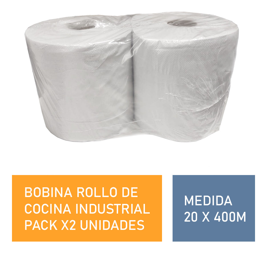 Pack x4 Bobina industrial de rollo de cocina blanca 20x400mts